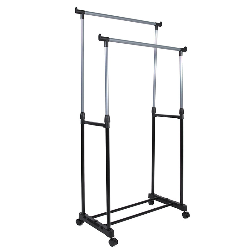 Ordinary iron pipe small-sized lifting clothes drying rack, floor-standing double-bar non-telescopic clothes rack with moving wheels Specification image