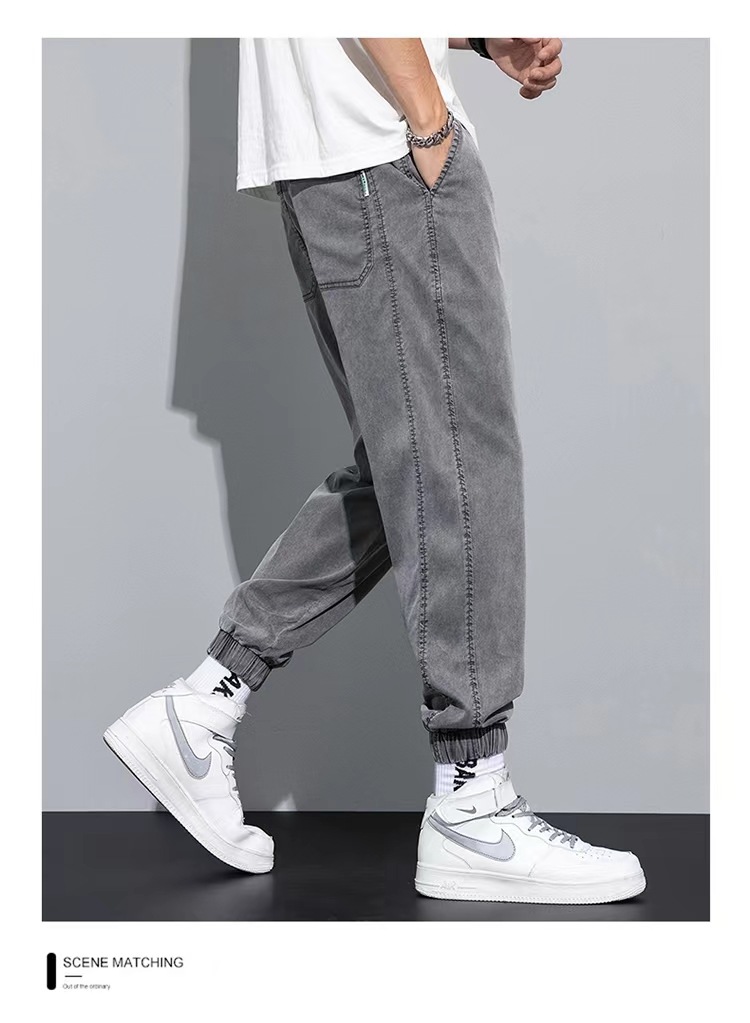 2022 Summer thin and trendy men's pants, 9-inch casual new loose straight-leg men's pants, Ice si jeans for men details Picture