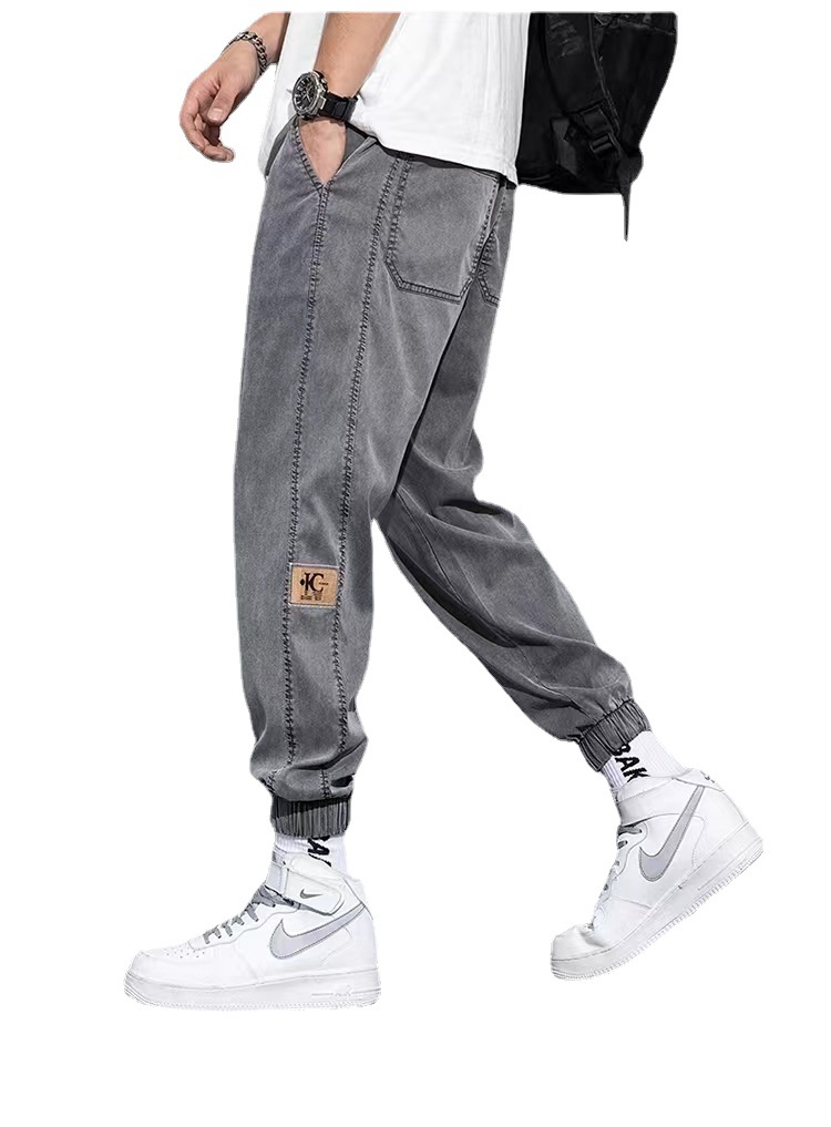 2022 Summer thin and trendy men's pants, 9-inch casual new loose straight-leg men's pants, Ice si jeans for men Item Picture