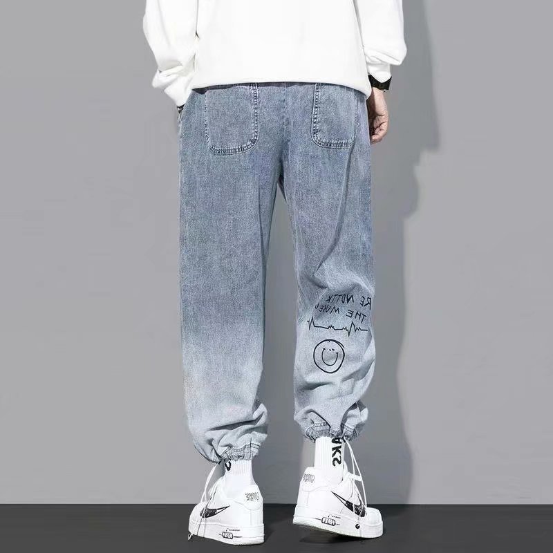 2021 Summer new letter-printed jeans, men's fashion brand loose cartoon skinny pants, ins drawstring Harem pants Application Scenario
