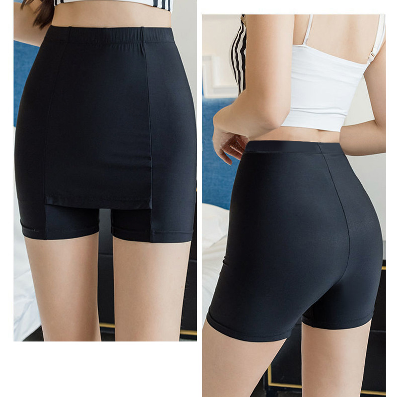 New summer ice silk anti-glare safety pants, women's double-layer seamless crotch coverage high-waisted safety shorts, stretch leggings Specification image