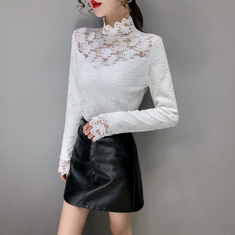 The 2021 autumn/winter new velvet lace base layer shirt is stylish, long-sleeved, warm and elegant. Pair it with a high-neck lace shirt inside Item Picture