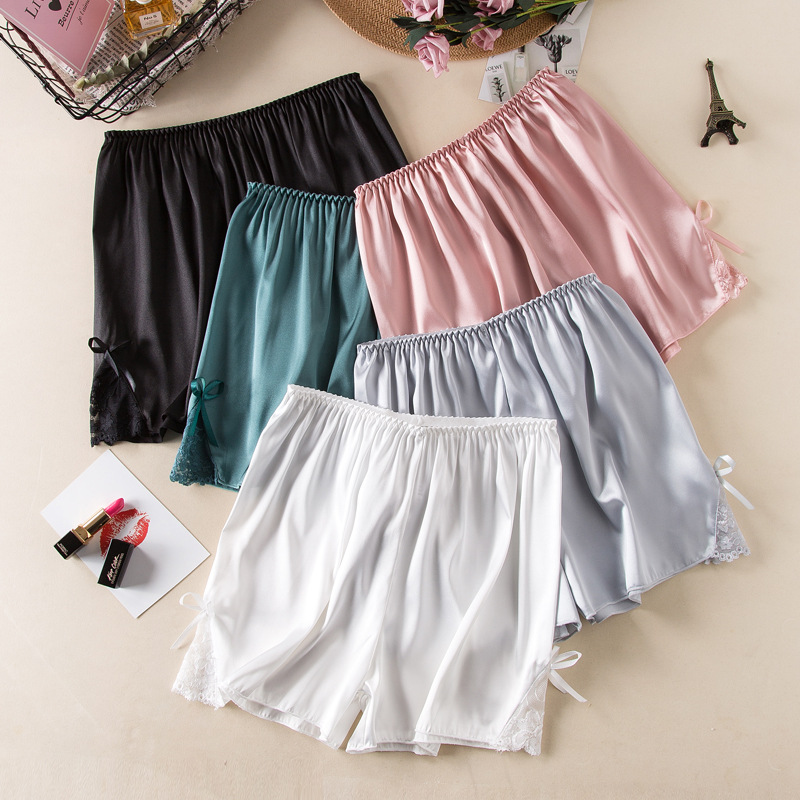 Loose safety pants for women to prevent leakage. Thin bow silk shorts with elastic waist. You can wear three-inch safety pants on the outside