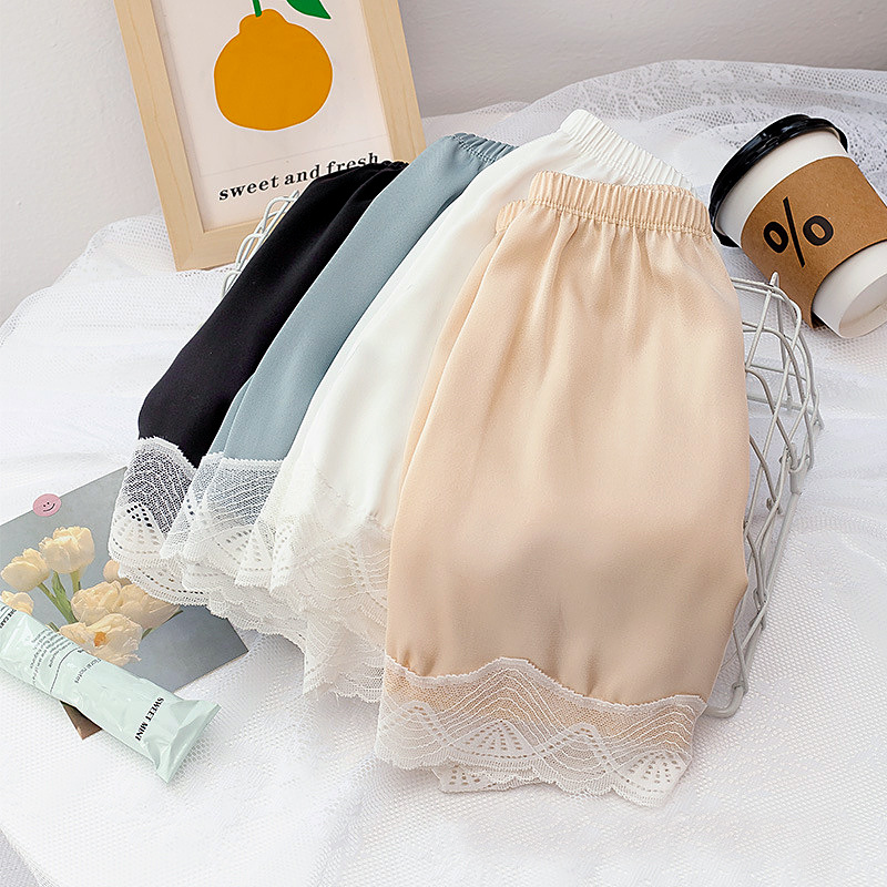 New ice silk safety pants for women's summer, thin, loose, anti-glare, non-curled edges, lace edges, can be worn as outerwear, leggings wholesale