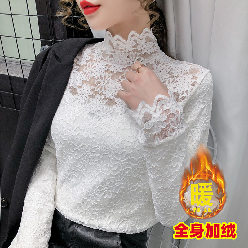 The 2021 autumn/winter new velvet lace base layer shirt is stylish, long-sleeved, warm and elegant. Pair it with a high-neck lace shirt inside
