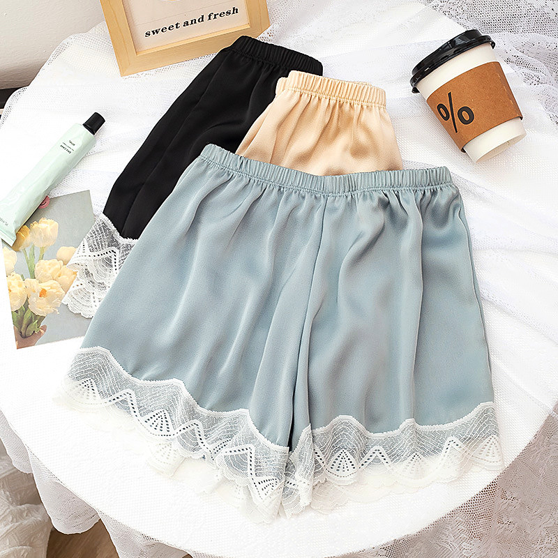 New ice silk safety pants for women's summer, thin, loose, anti-glare, non-curled edges, lace edges, can be worn as outerwear, leggings wholesale details Picture