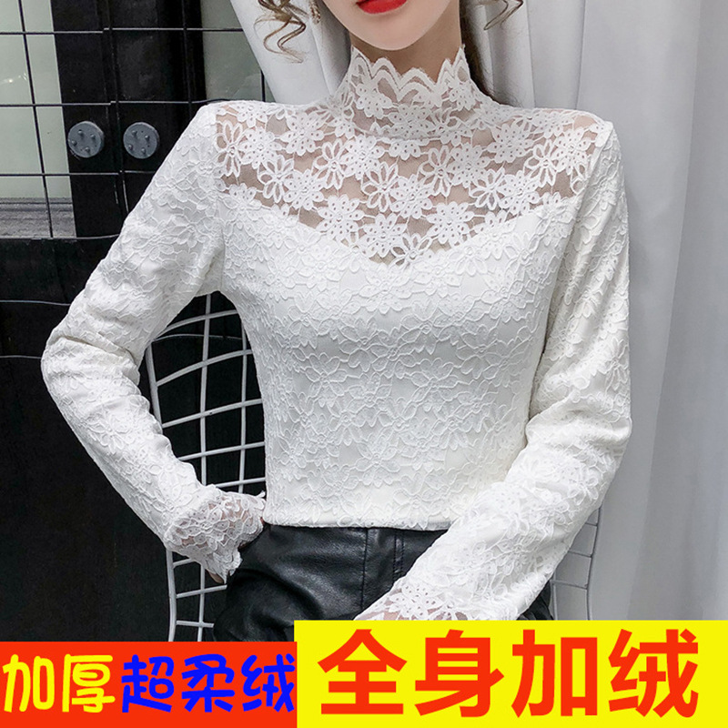 The 2021 autumn/winter new velvet lace base layer shirt is stylish, long-sleeved, warm and elegant. Pair it with a high-neck lace shirt inside Specification image