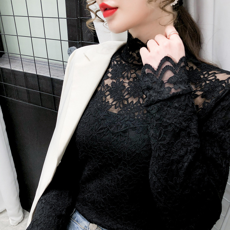 The 2021 autumn/winter new velvet lace base layer shirt is stylish, long-sleeved, warm and elegant. Pair it with a high-neck lace shirt inside details Picture