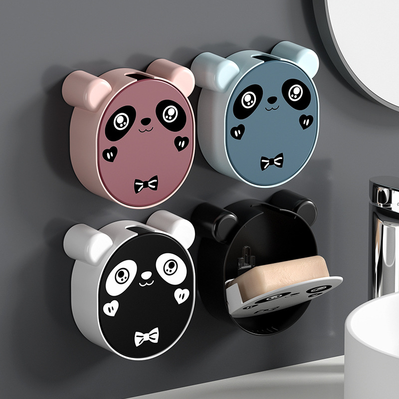 Panda Cartoon soap box rack, bathroom wall-mounted storage, no need for drilling, wall-mounted draining soap box storage rack