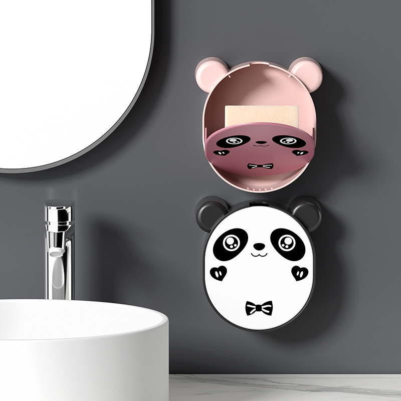 Panda Cartoon soap box rack, bathroom wall-mounted storage, no need for drilling, wall-mounted draining soap box storage rack Specification image