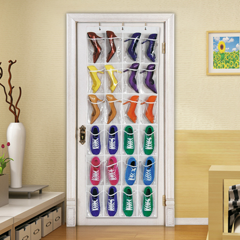 24-compartment rear door shoe storage hanging bag, wall-mounted non-woven fabric shoe transparent travel hanging shoe bag storage bag