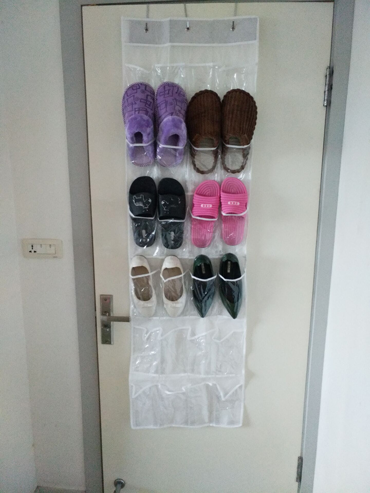 24-compartment rear door shoe storage hanging bag, wall-mounted non-woven fabric shoe transparent travel hanging shoe bag storage bag Specification image