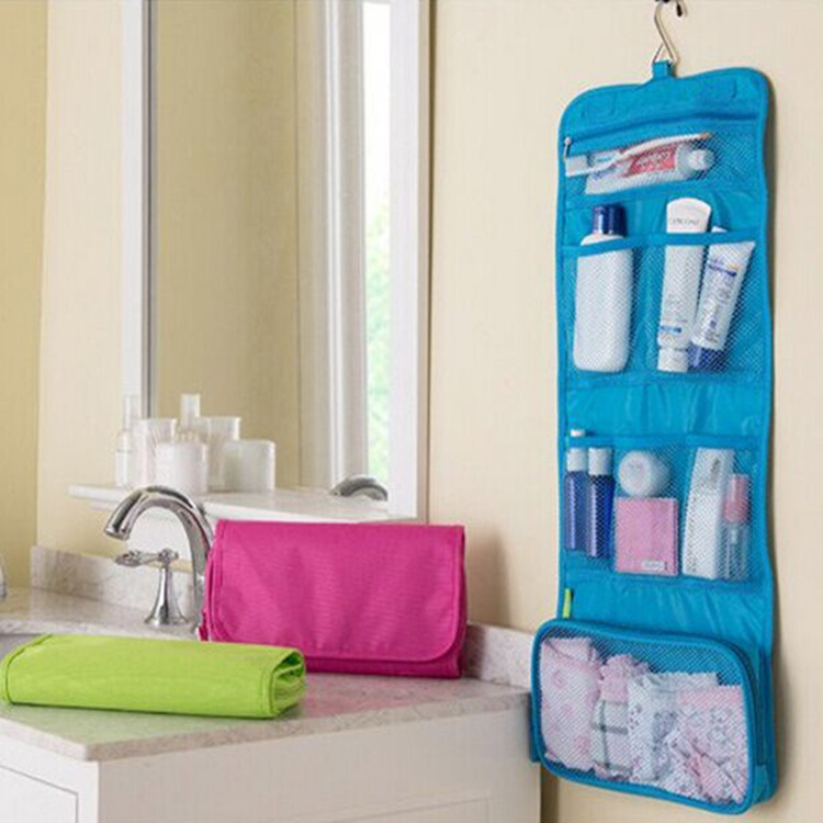 New Korean version foldable hook toiletry bag, waterproof storage, large capacity, white-collar travel bag, outdoor makeup bag