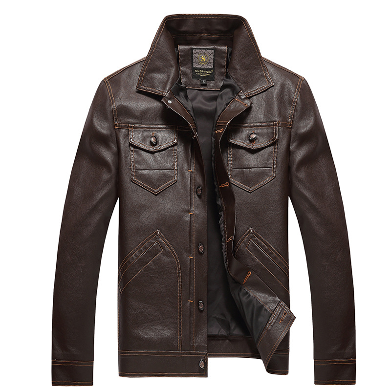 A young man with a lapel leather jacket for autumn and winter, a multi-pocket, form-fitting PU leather jacket, cross-border motorcycle 888 Specification image