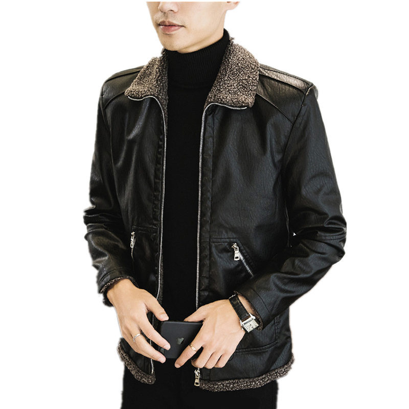 Wholesale of new leather jackets for men's youth in the autumn and winter of 2020, featuring a Korean-style fleece and fur fit Item Picture