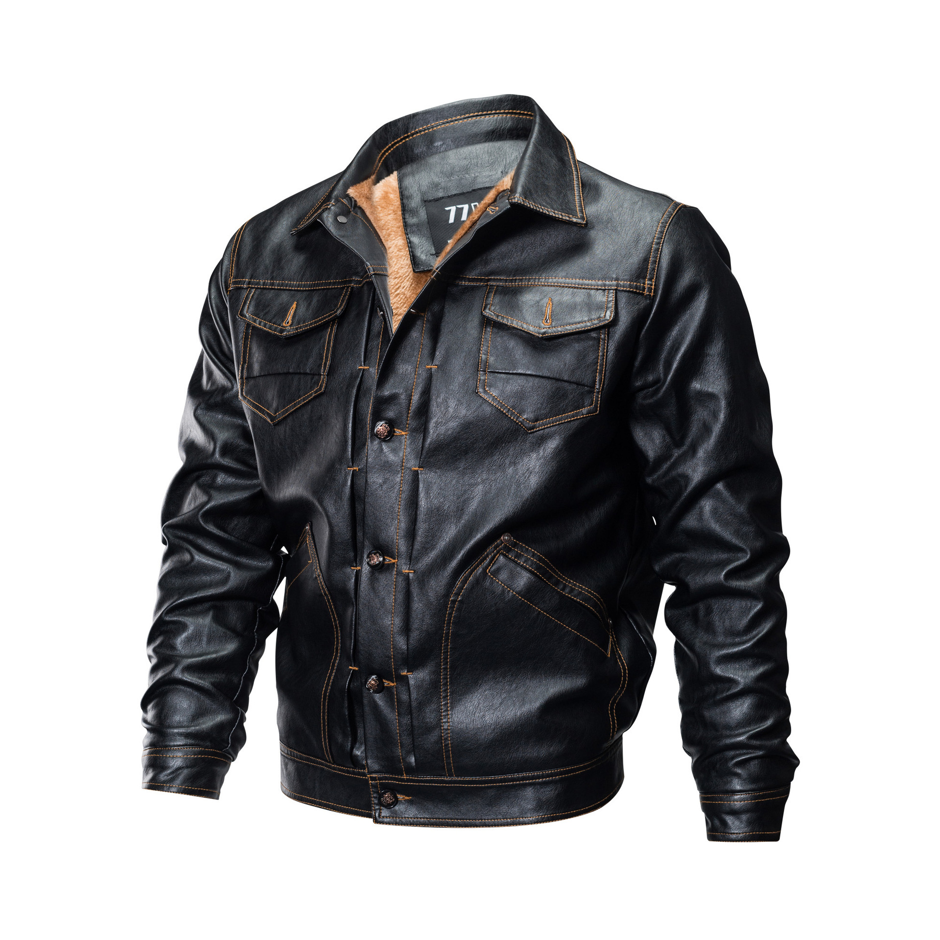 A young man with a lapel leather jacket for autumn and winter, a multi-pocket, form-fitting PU leather jacket, cross-border motorcycle 888 Item Picture
