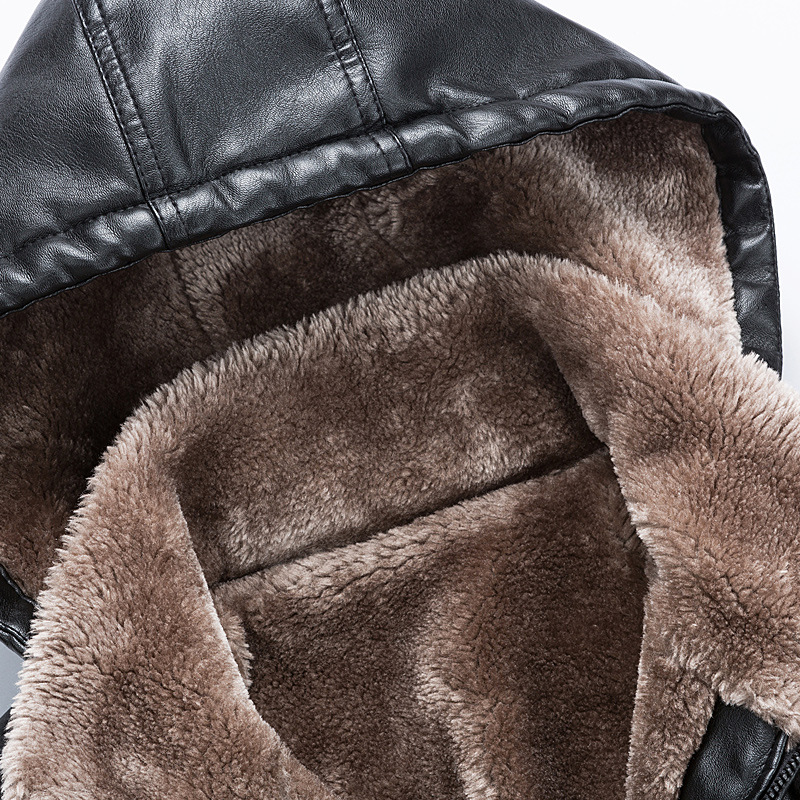 Winter men's PU leather cotton jacket, youth fur one-piece, fleece, thickened, hooded, slimming trend 1118 Specification image