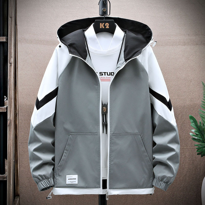 Men's hooded spring and autumn jacket 2022 new style of youth urban trend simple loose casual jacket for men cross-border