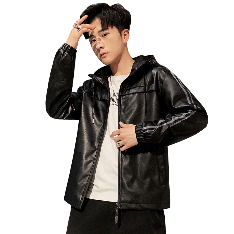 The new autumn and winter Korean-style casual men's warm fleece leather jacket for men's outerwear from a trendy leather jacket brand Item Picture