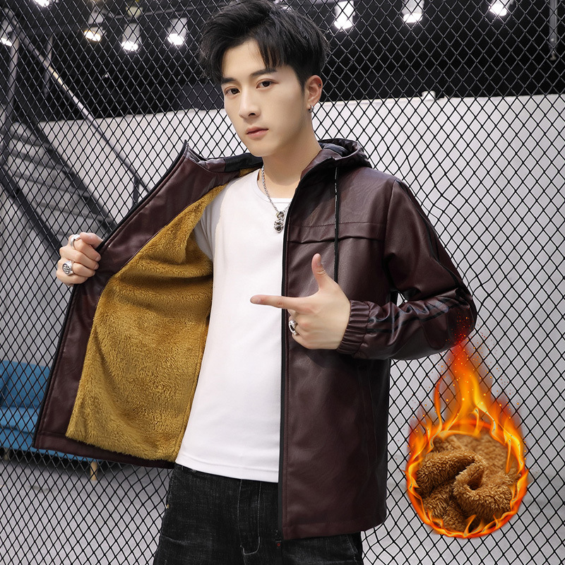 The new autumn and winter Korean-style casual men's warm fleece leather jacket for men's outerwear from a trendy leather jacket brand Application Scenario