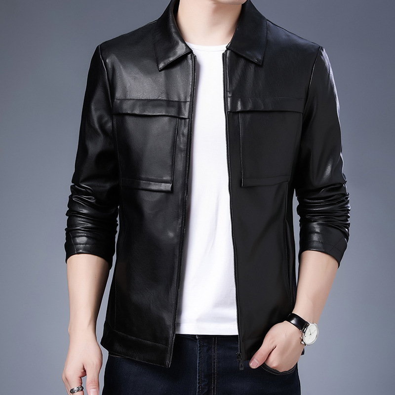 "Leather Jacket Man 2020 Spring and Autumn Korean Style Trendy Youth Business Lapel Casual Jacket Cool and slim PU leather jacket man.