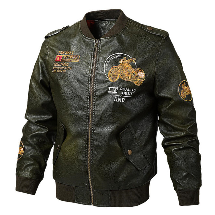 New spring and autumn jackets for cross-border trade in 2019, flight PU leather jackets, slimming and tough-guy leather jackets for young men details Picture