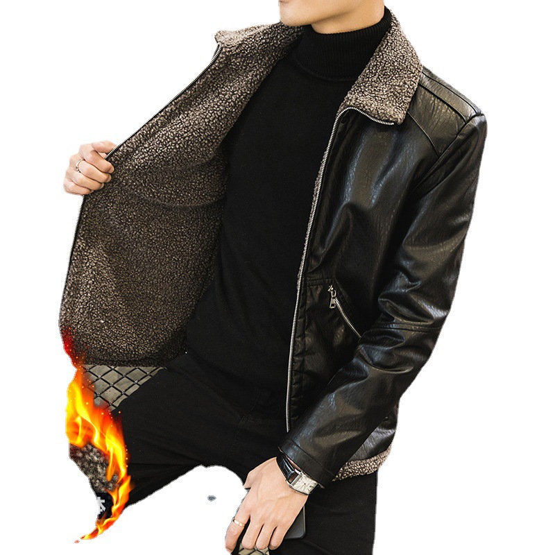 New winter men's fleece and thickened leather jacket, a one-piece fur coat for teenagers, Korean-style casual and trendy men's wear Item Picture