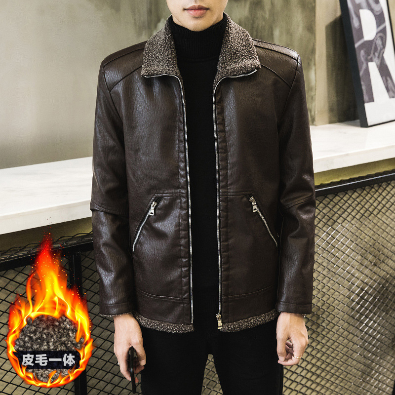 New winter men's fleece and thickened leather jacket, a one-piece fur coat for teenagers, Korean-style casual and trendy men's wear