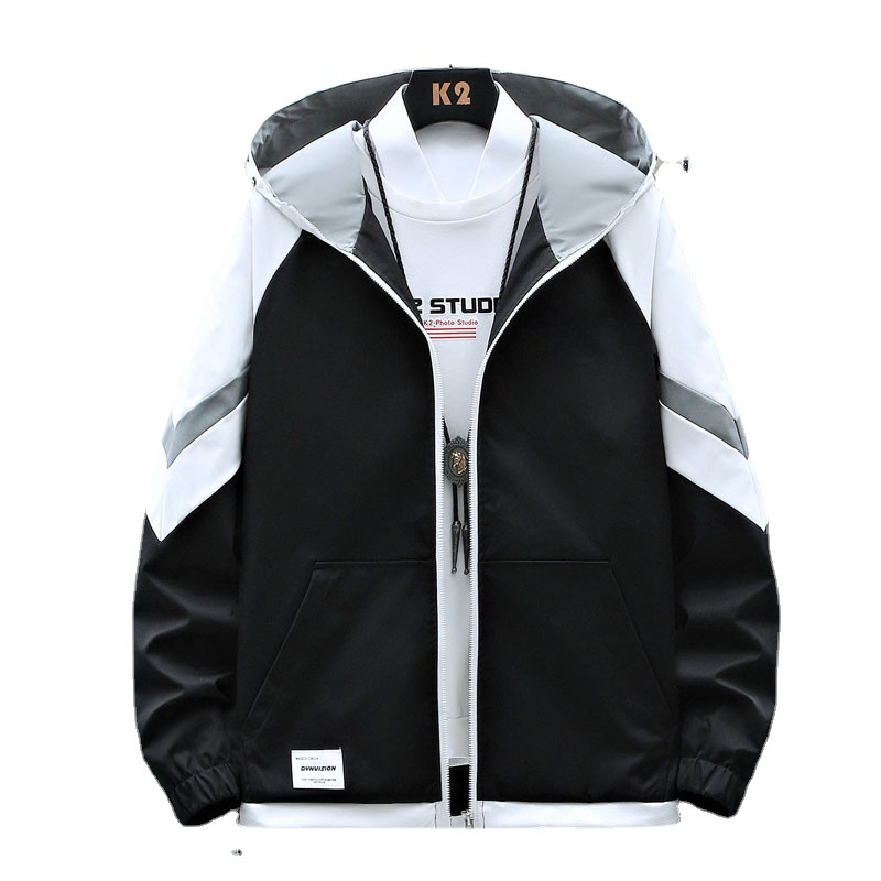 Men's hooded spring and autumn jacket 2022 new style of youth urban trend simple loose casual jacket for men cross-border Item Picture