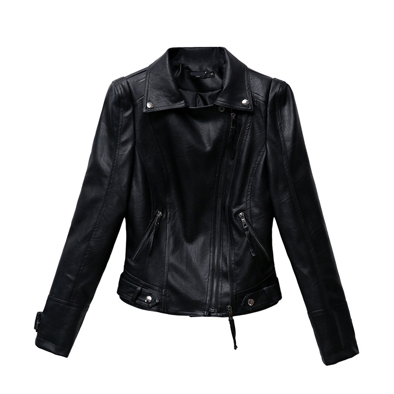 Fashionable women's wear, Haining short pu leather jacket for women, slimming Korean-style small coat, motorcycle autumn slimming casual leather jacket Item Picture
