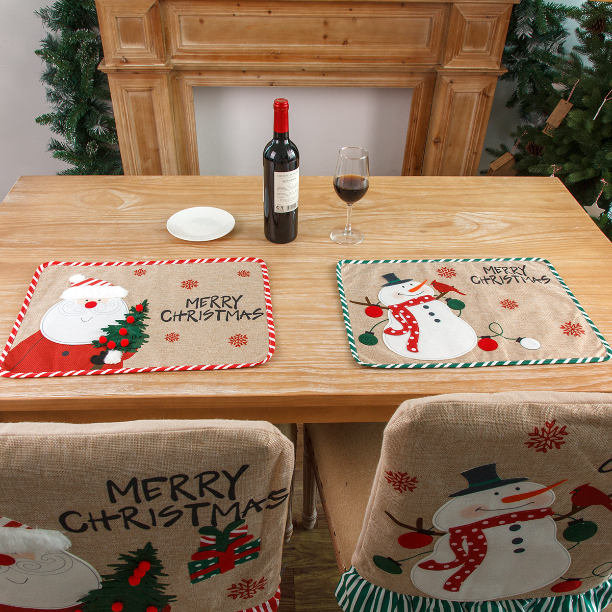 Bordado santa muñeco de nieve manteles decoración navideña manteles de mesa conjuntos de mesa manteles de platos manteles de cubiertos cubiertos Application Scenario
