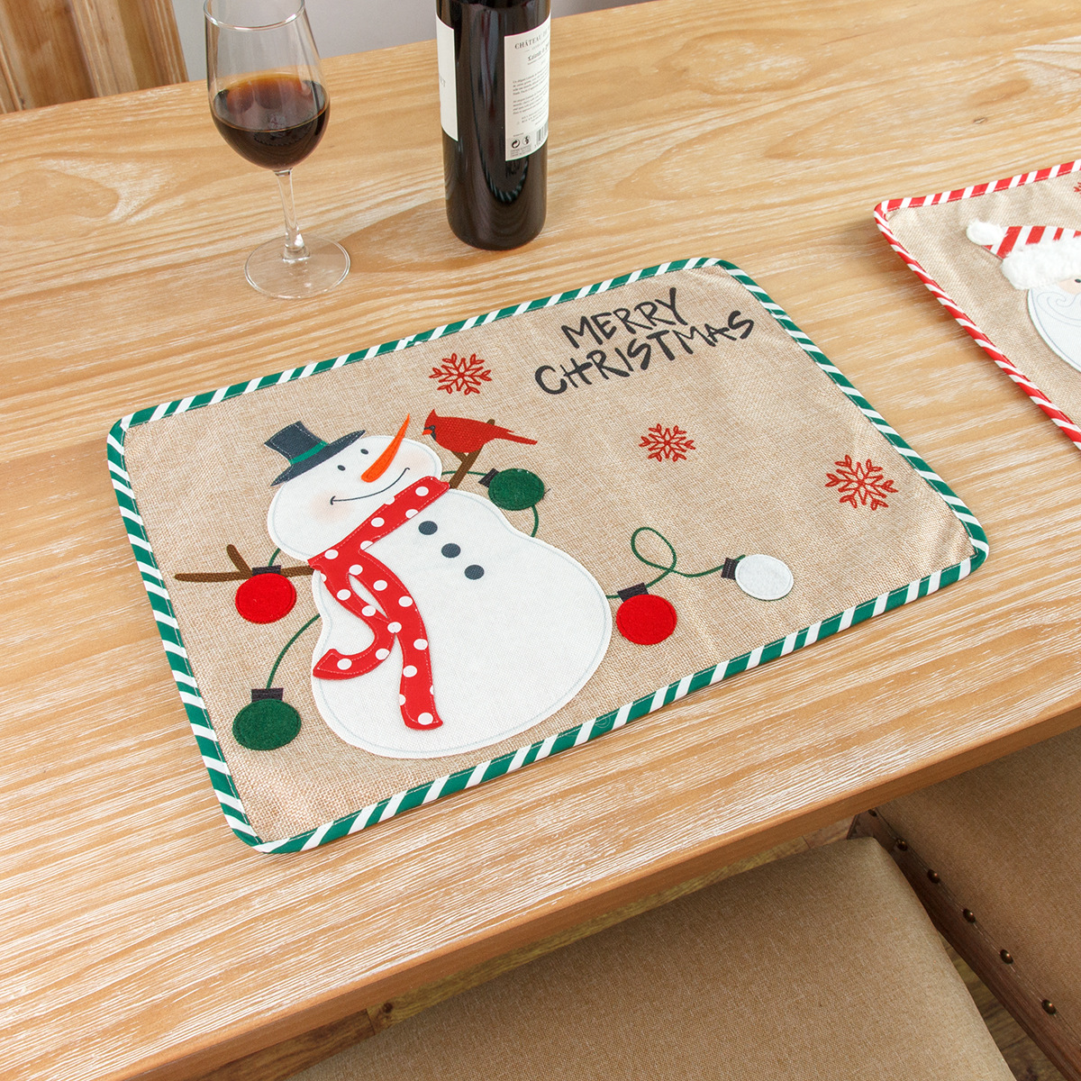 Bordado santa muñeco de nieve manteles decoración navideña manteles de mesa conjuntos de mesa manteles de platos manteles de cubiertos cubiertos details Picture