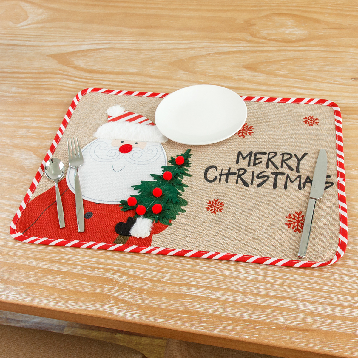 Bordado santa muñeco de nieve manteles decoración navideña manteles de mesa conjuntos de mesa manteles de platos manteles de cubiertos cubiertos Specification image