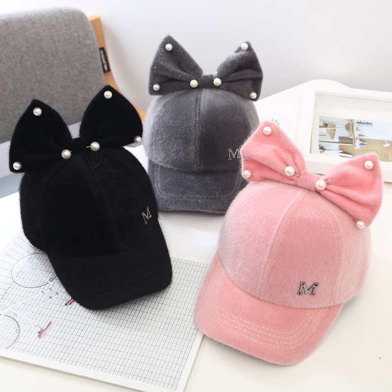 Girls' hats autumn and winter children's baseball caps girls' bows mother-daughter parent-child hats fashion girls' baby hats thumbnail
