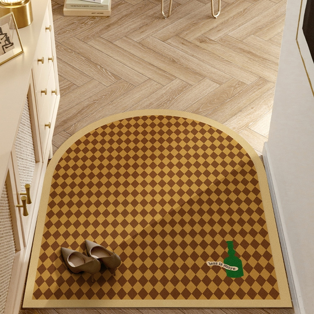 The household entrance door mat is washable, the coffee-colored checkered bathroom mat is black and white checkered, and the kitchen carpet is fully laid details Picture