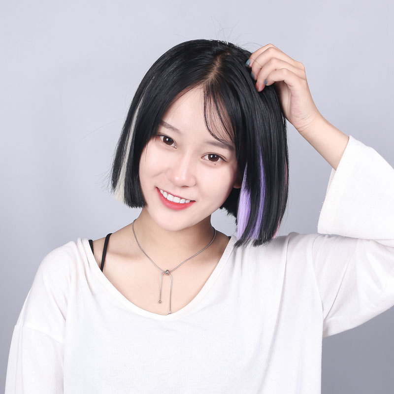 Wig pieces, ear dye wig pieces, highlight dye faux hair, straight hair dye wig, female long hair, one-piece color hair pieces details Picture