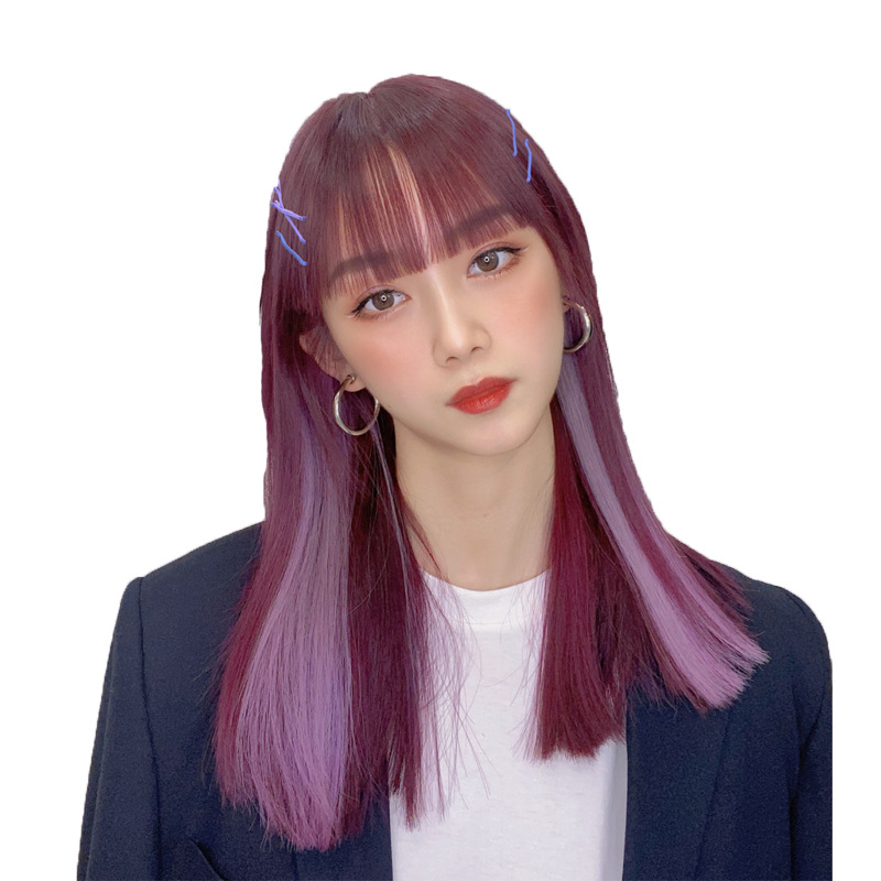 Ear-hanging dyed colored wig pieces, one-piece natural invisible highlight dyed hair extensions, gradient long straight hair extensions for women Item Picture