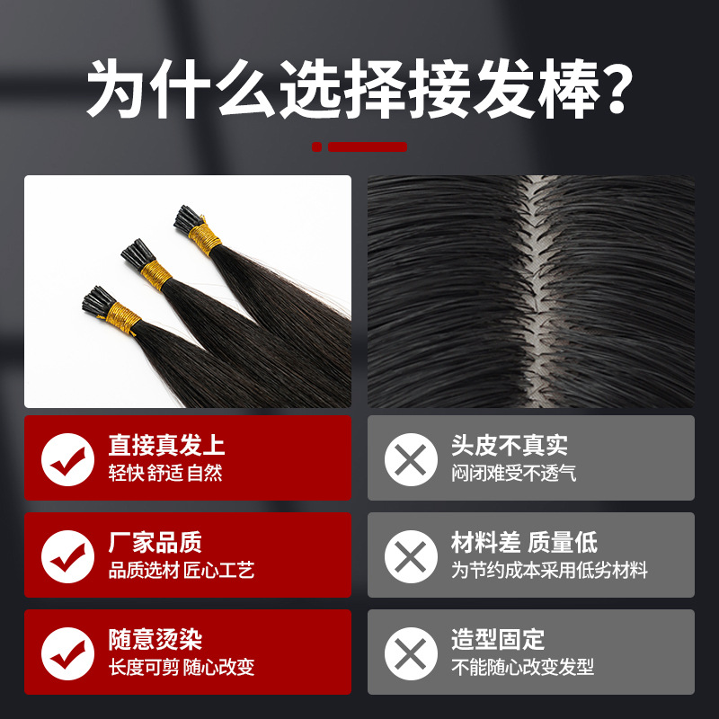 Black Hair extension feather, hair extension stick, ladies' hair extension, girls' wig, seamless hair extension, hair extension piece Tip Hair details Picture