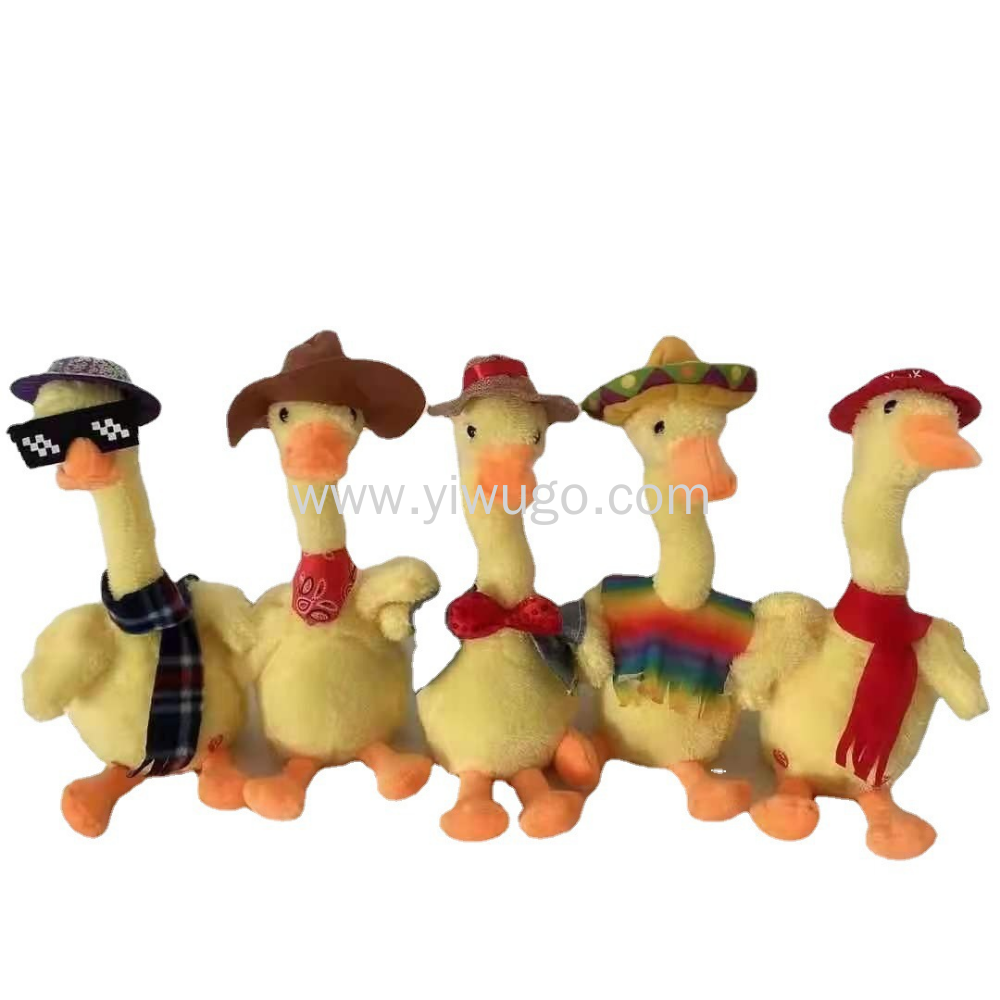 The tongue learning and repetition duck, the sand sculpture duck with a long neck, cross-border same style, dancing, singing and learning to speak, the popular toy twisting neck duck
