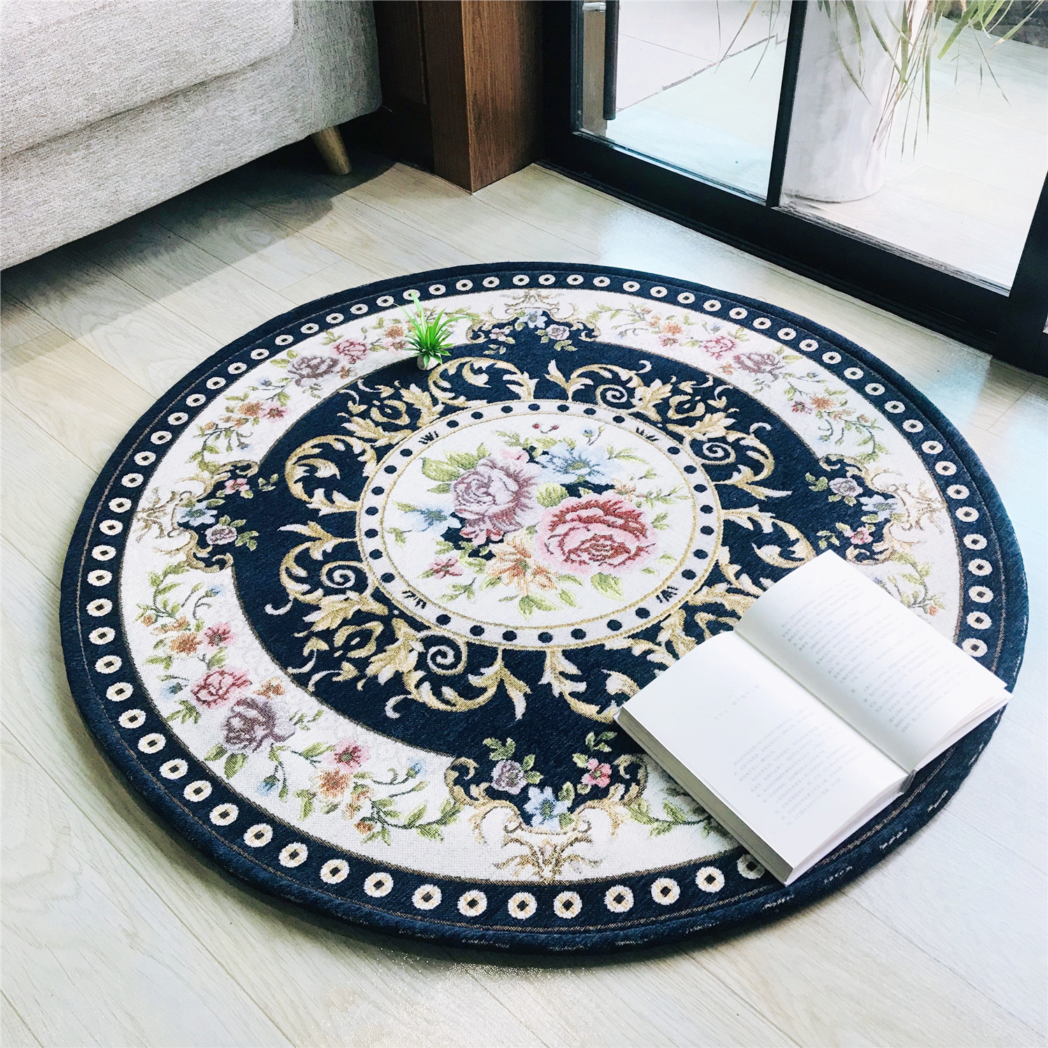 European jacquard circular carpet household non-slip polyester woven carpet absorbent floor mat imitation wool carpet floor mat