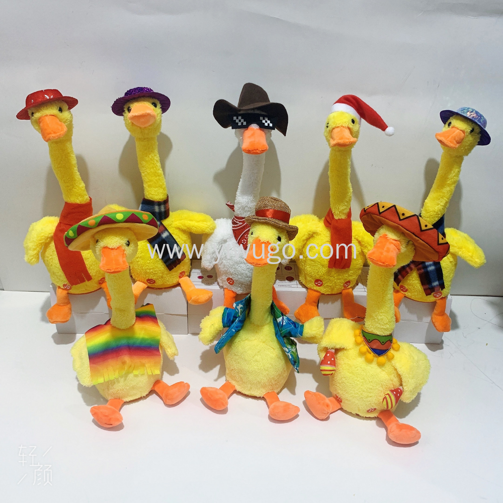 The tongue learning and repetition duck, the sand sculpture duck with a long neck, cross-border same style, dancing, singing and learning to speak, the popular toy twisting neck duck details Picture