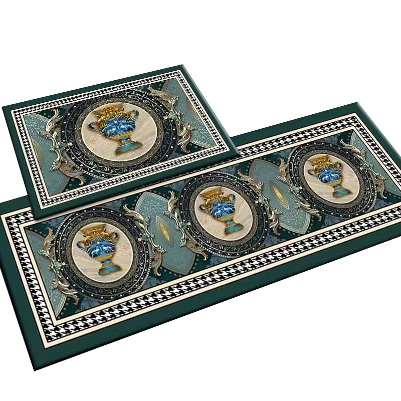 Light Luxury series Ethnic style kitchen mat, water-absorbing and oil-absorbing floor mat two-piece set, exotic style bathroom entrance door foot mat Item Picture