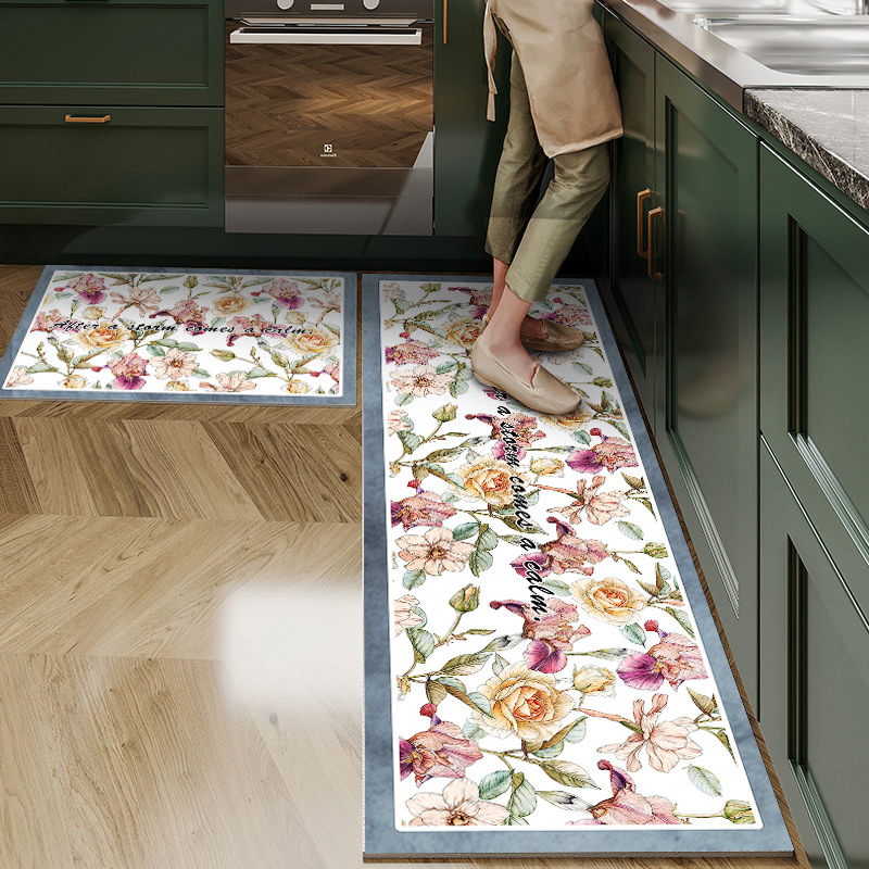 American retro kitchen mat, anti-slip and oil-proof, diatom mud, water-absorbing and oil-absorbing, customizable, light luxury door anti-slip floor mat Application Scenario