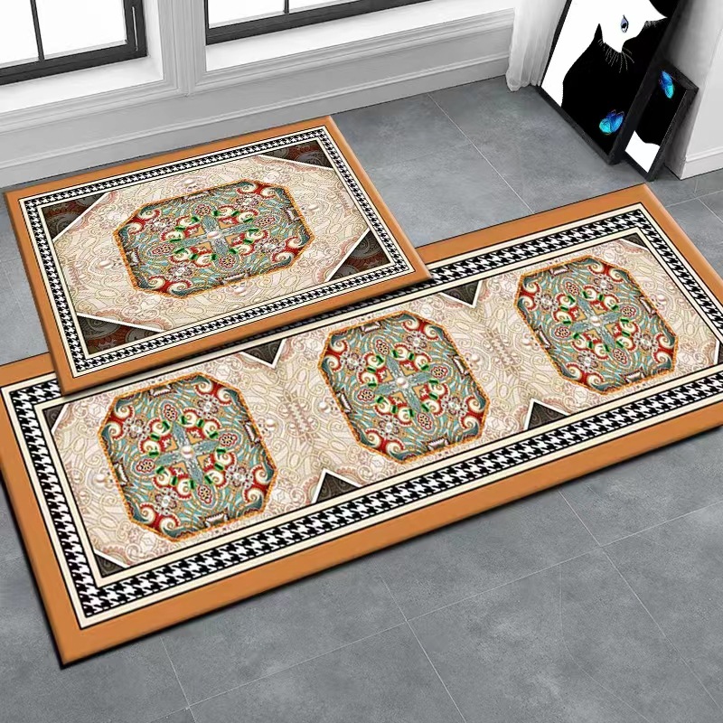 Light Luxury series Ethnic style kitchen mat, water-absorbing and oil-absorbing floor mat two-piece set, exotic style bathroom entrance door foot mat
