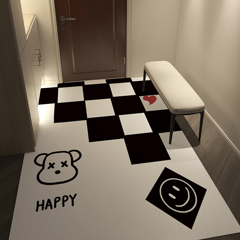 The simple checkerboard floor mat for the entrance door is waterproof, non-washable and anti-slip. The floor mat for the main entrance can be cut
