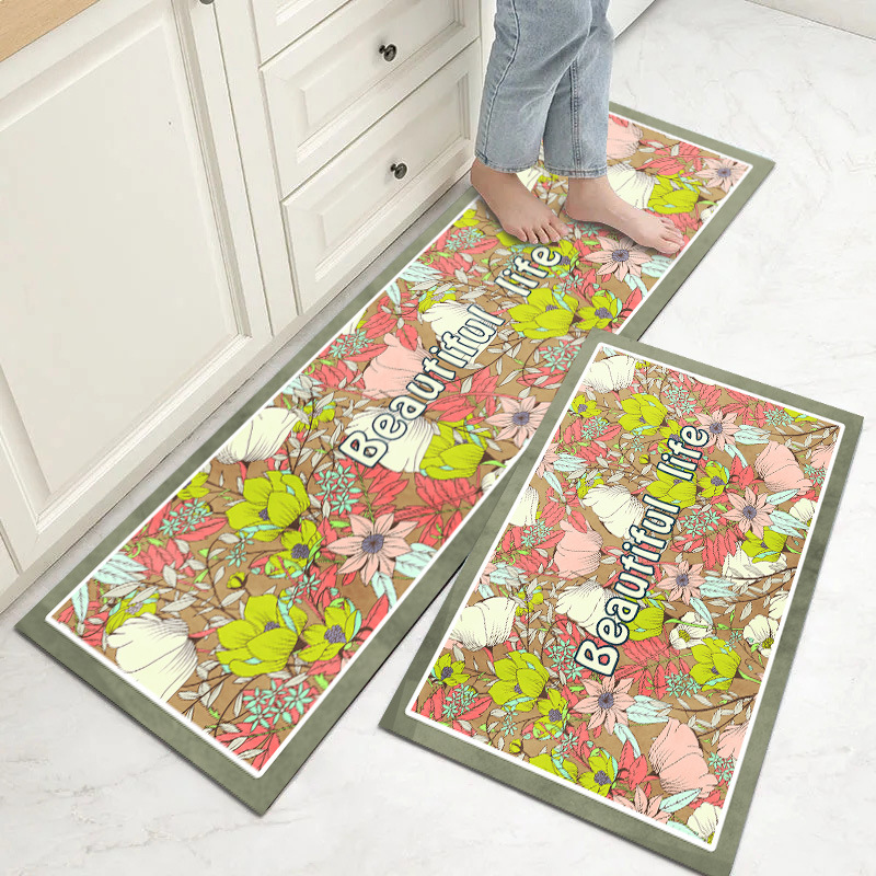 American retro kitchen mat, anti-slip and oil-proof, diatom mud, water-absorbing and oil-absorbing, customizable, light luxury door anti-slip floor mat Specification image
