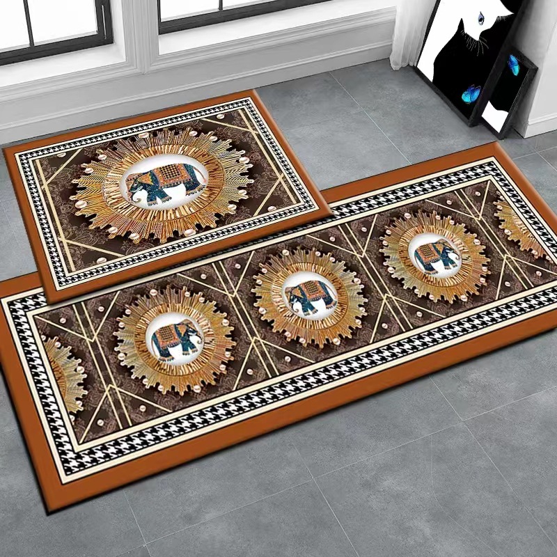 Light Luxury series Ethnic style kitchen mat, water-absorbing and oil-absorbing floor mat two-piece set, exotic style bathroom entrance door foot mat Specification image