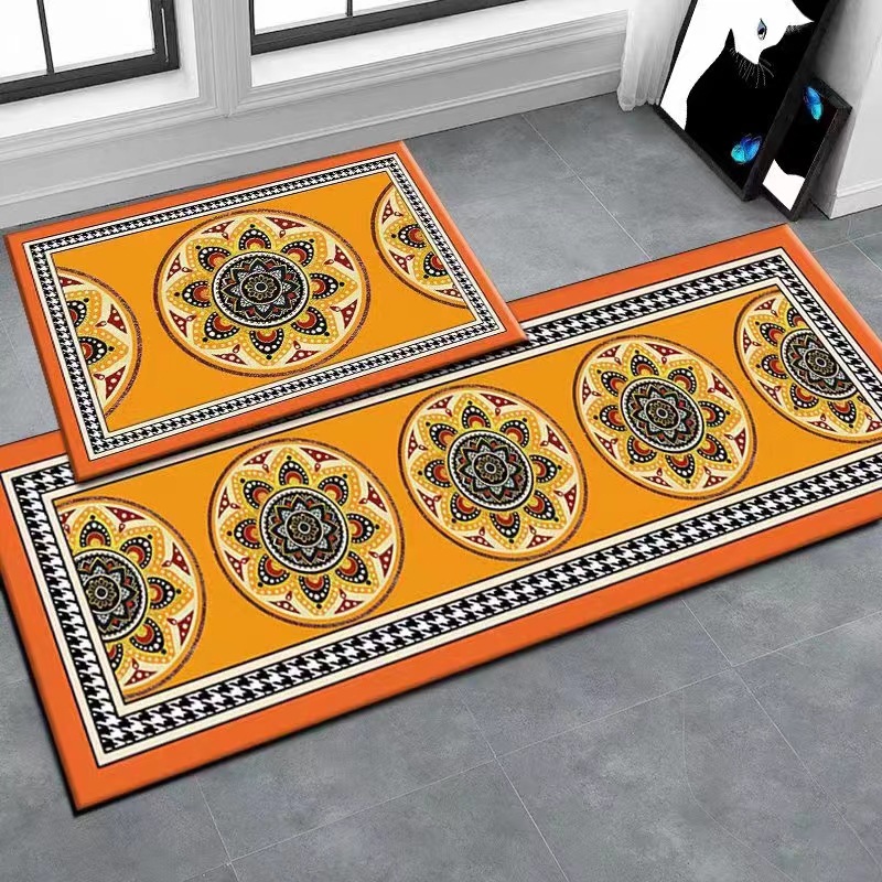 Light Luxury series Ethnic style kitchen mat, water-absorbing and oil-absorbing floor mat two-piece set, exotic style bathroom entrance door foot mat Application Scenario