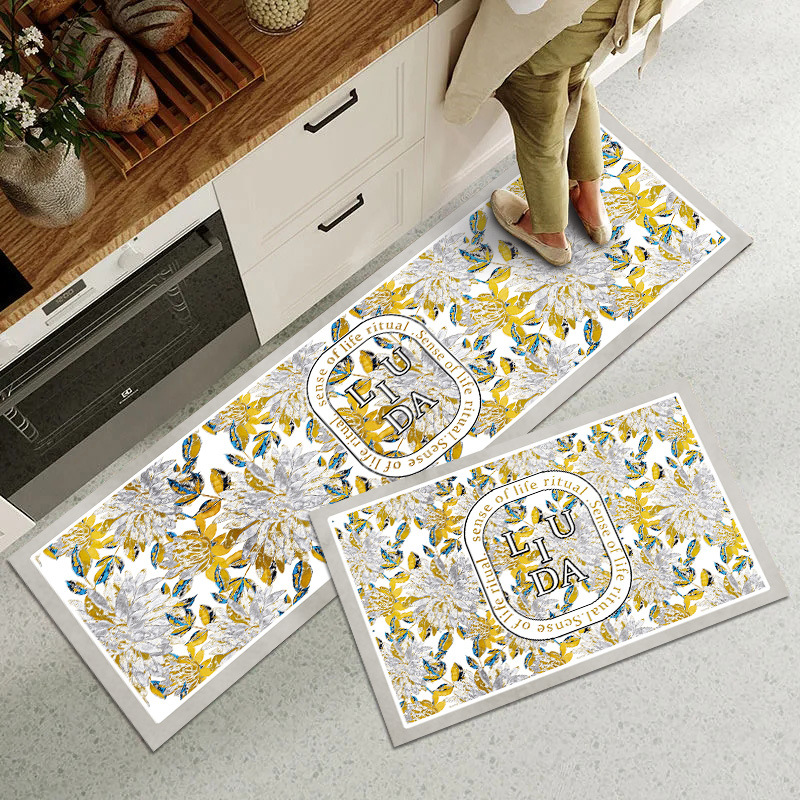 American retro kitchen mat, anti-slip and oil-proof, diatom mud, water-absorbing and oil-absorbing, customizable, light luxury door anti-slip floor mat
