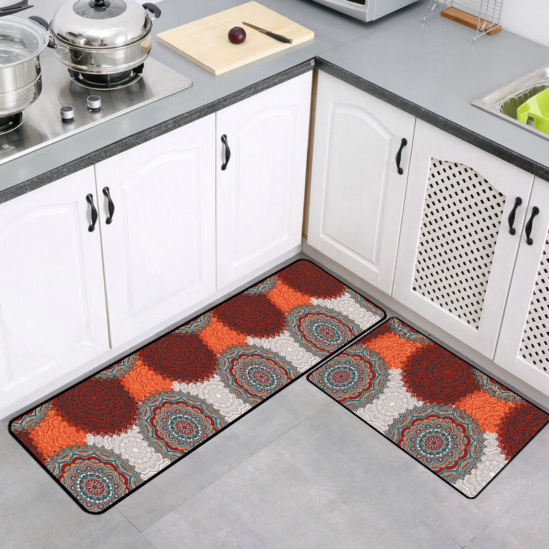 Two-piece kitchen floor mat set, printed carpet, entrance mat, bathroom floor mat, modern and simple kitchen carpet details Picture